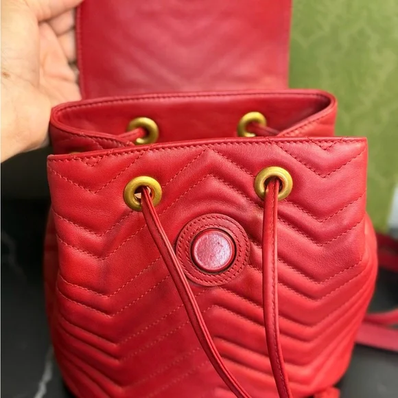Gucci Red Chevron Leather Backpack - Picture 5 of 6